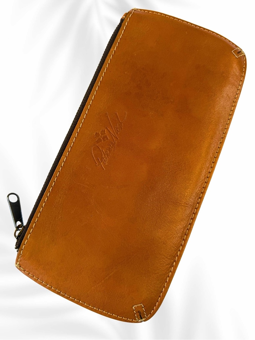 Patricia Nash Cognac Brown Leather Zip Clutch made in Italy